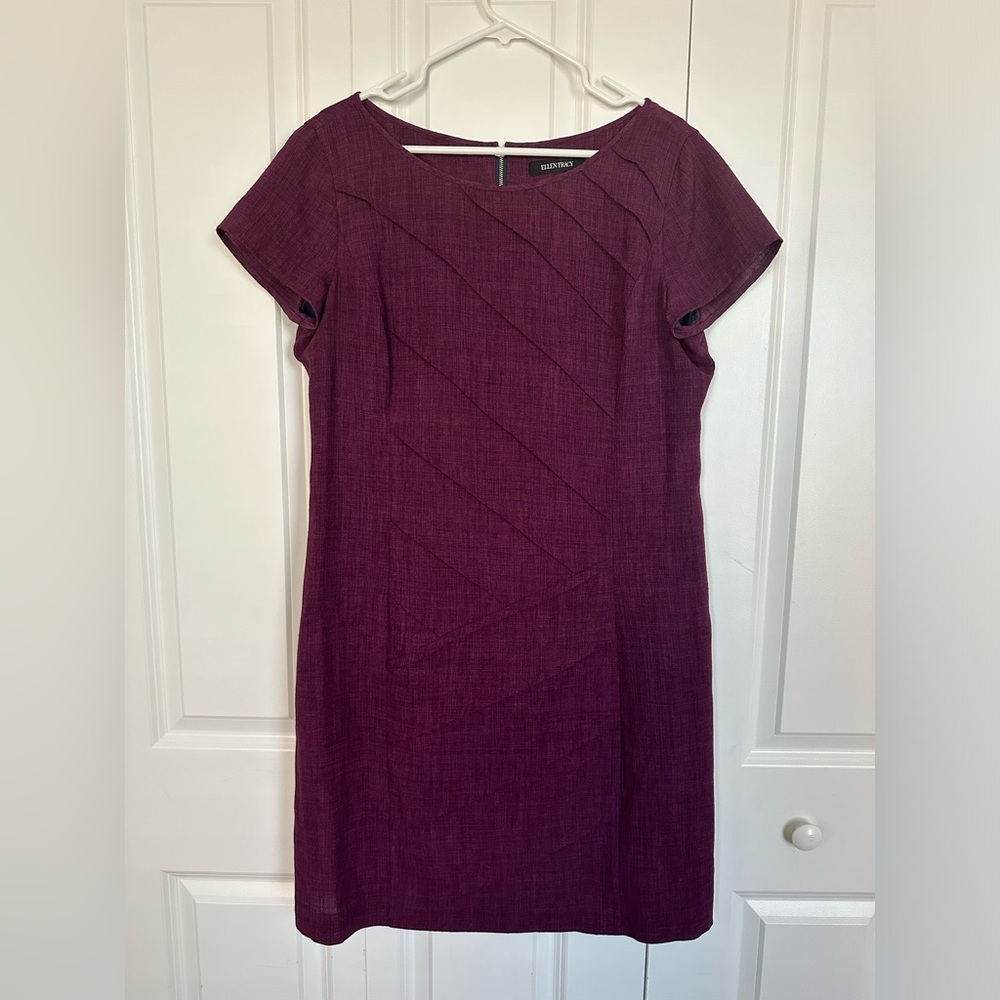 ELLEN TRACY Purple Short Sleeve Sheath Dress